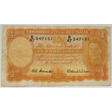 AUSTRALIA 1952 . TEN 10  SHILLINGS BANKNOTE